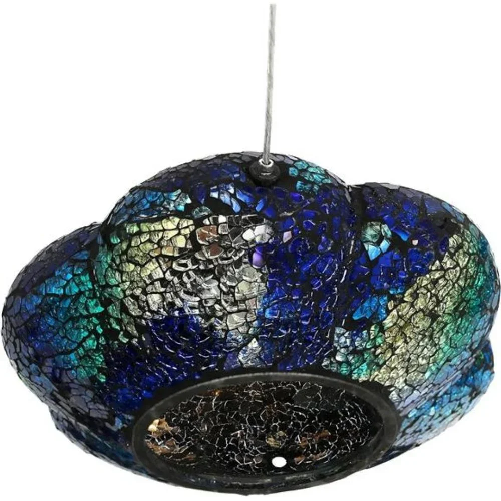 Indigo Flower 9-Inch Round Fly-Through Bird Feeder - Crackled Glass Design